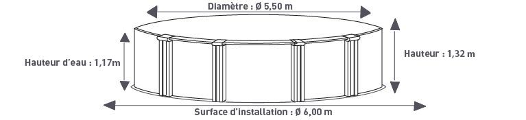 Dimensions piscine acier graphite 5.50 x 1.32 m