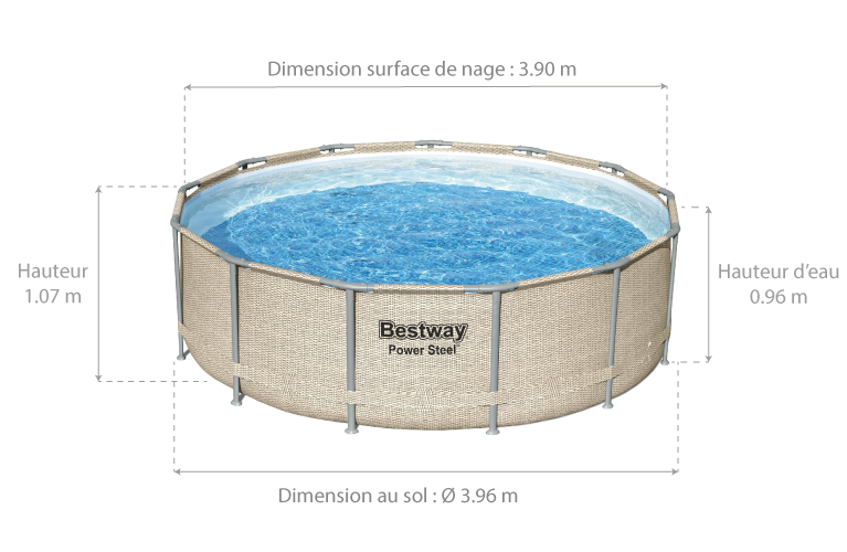 dimensions de la piscine power steel ronde ø3.96