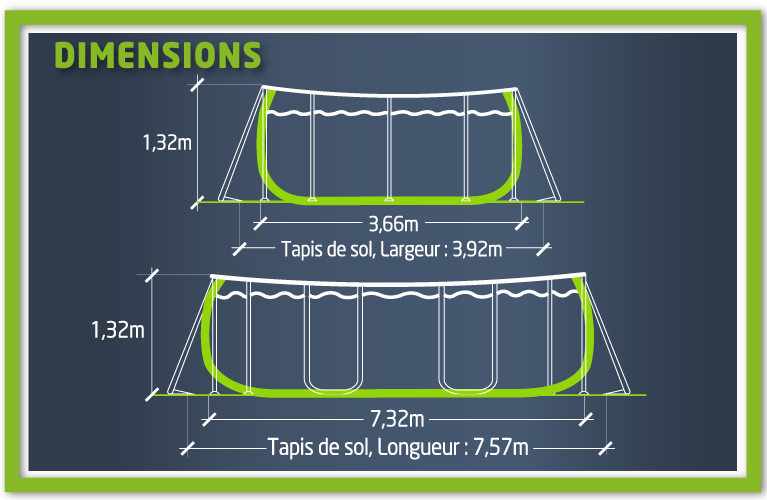 dimensions de la piscine tubulaire yzaki rectangulaire 7.32 x 3.66 m