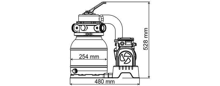 Dimensions du groupe de filtration 5.7 m3/h Yzaki