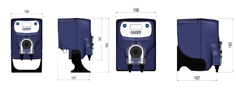 Dimensions du régulateur pH Racer Compact