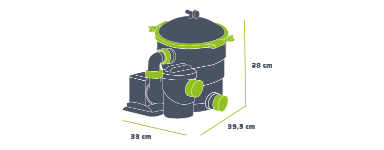 Dimensions du groupe de filtration basse-pression Yzaki